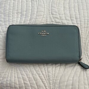 Coach Sky Blue Leather Zip Wallet